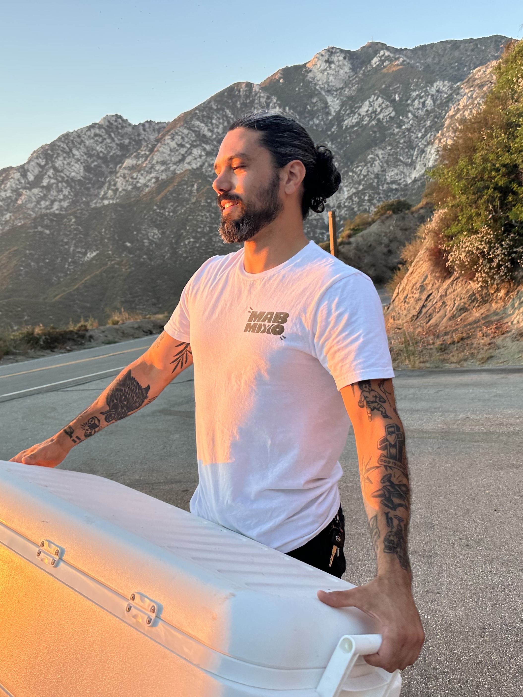 Mike transporting bartending equipment